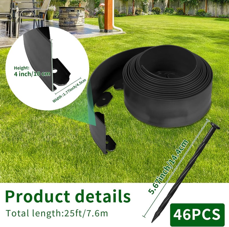 AggFencer 4 in x 25 Ft Garden Landscape Edging, No Dig Garden Edging Border Kit with 46 Pcs Spikes for Flower Bed Lawn Yard Grass Black - Image 2